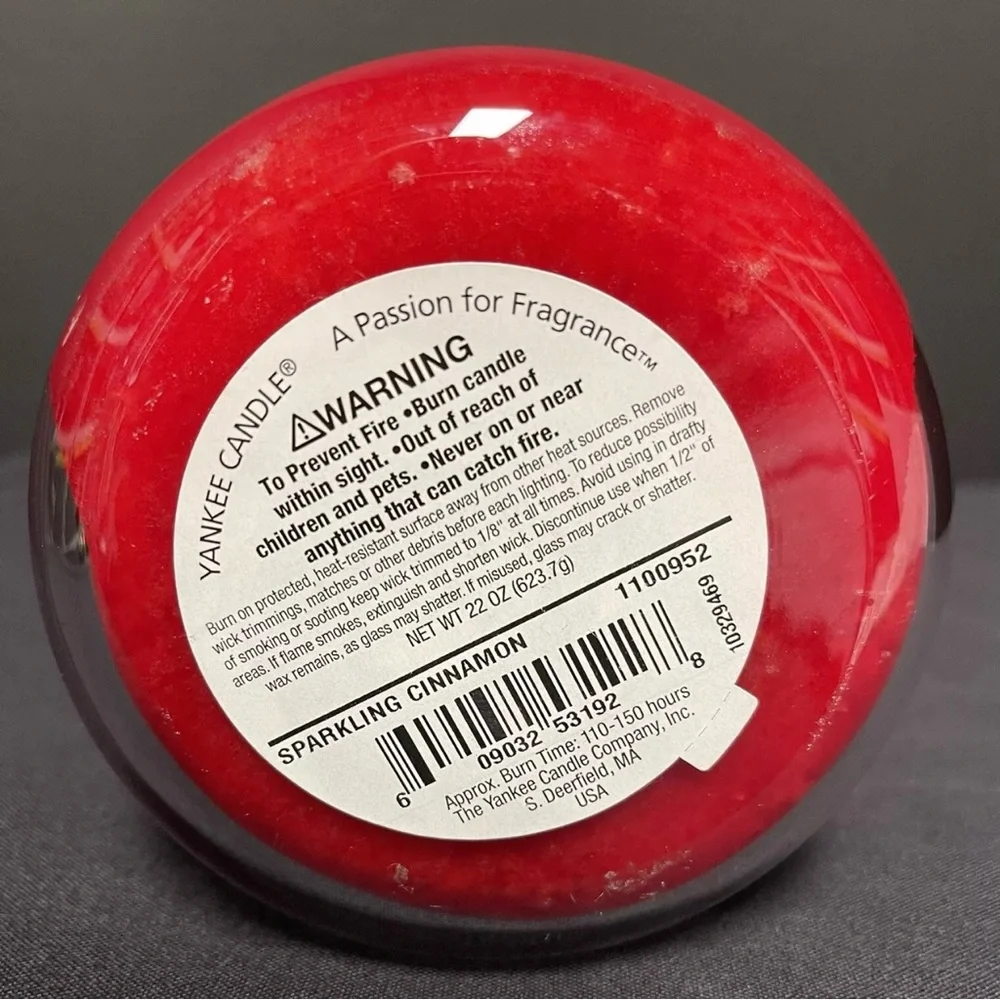 Yankee Candle SPARKLING CINNAMON Candle Great Holiday Red Large 22oz NEW
